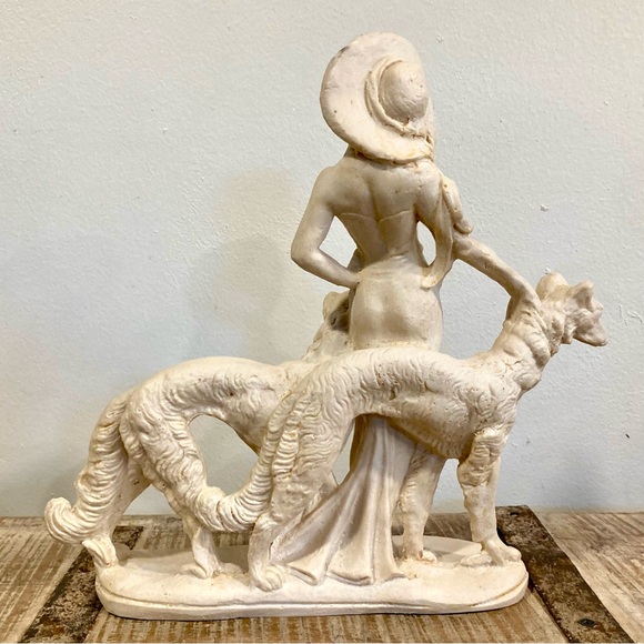 Cast Resin Statue Woman with Dogs Cream Colored Sculpture - Picture 2 of 16